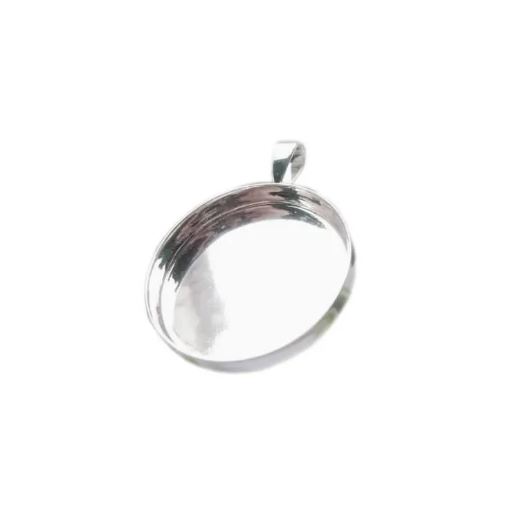 Beadsnice 925 Sterling Silver Pendant Trays Cabochon -monteringar som passar för 25 4mm runda plattar PO smycken hänge blanker 319C