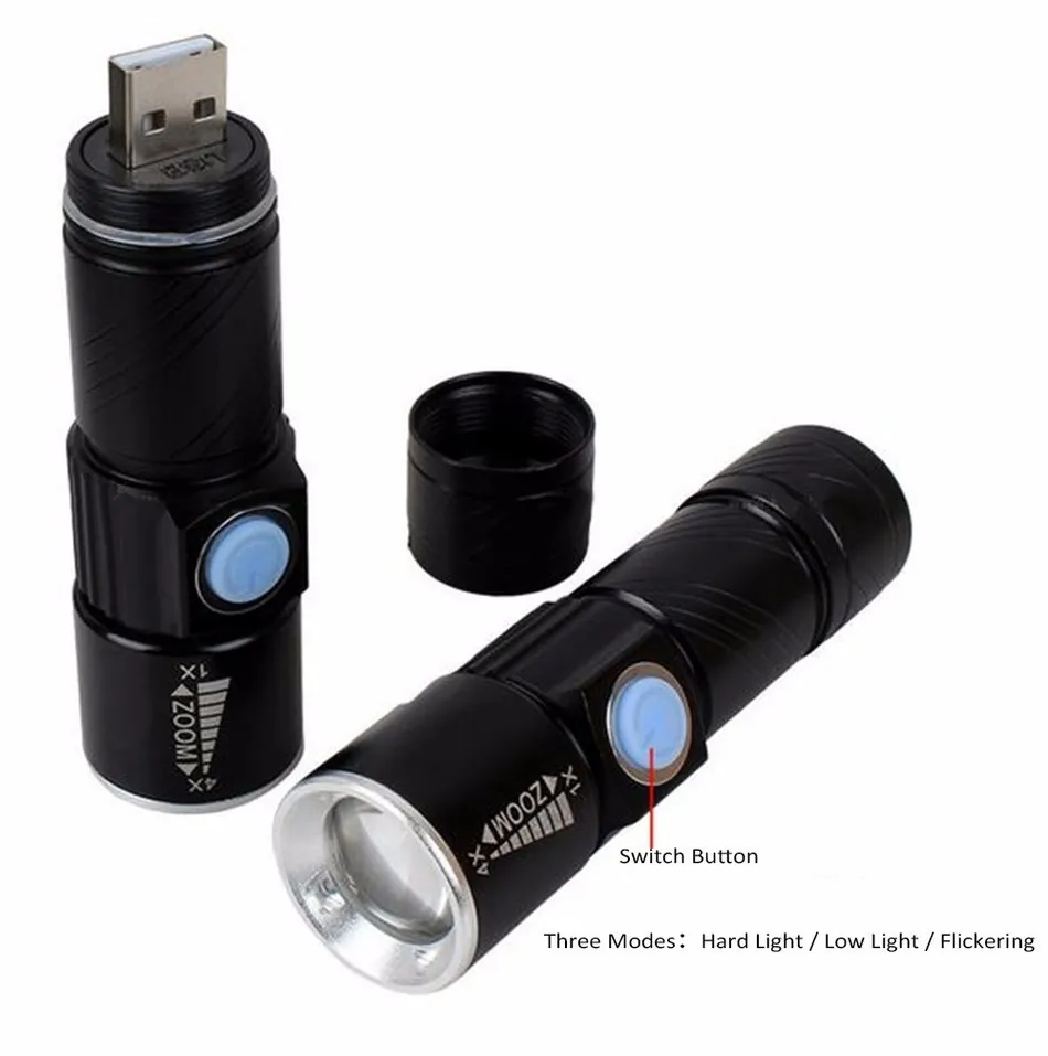 Torches USB-Lighter 강력한 Mochila Lanterna Tactical Tack Flash Light Linternas LED 확대 조용한 검투사 Zaklamp Flashlight