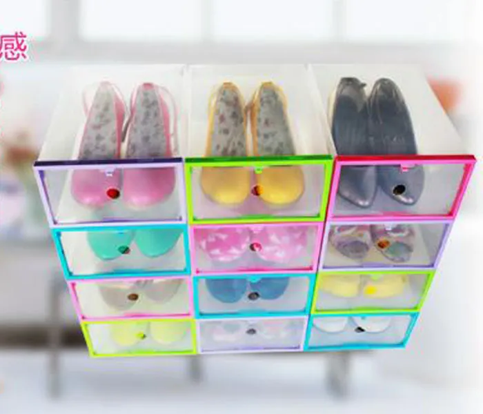 2016 New Plastic Transparent Drawer Case Shoe Storage Organizer Stackable Box Storage Boxes & Bins 