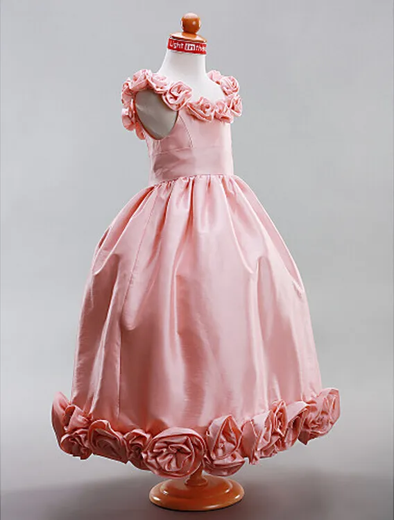 Princess Custom Made Real Prov A-Line Scoop Floor-Length Taffeta Flower Girl Dress