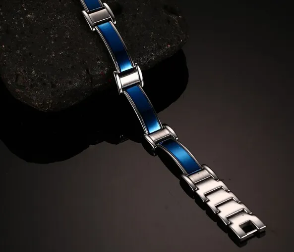Pop Anallergisch 12mm de Largura 8.5 '' New Azul Aço Inoxidável Elo Da Cadeia Pulseira de Corrente de ímã de Pedra Melhor Presente de Aniversário Para Os Homens de Jóias