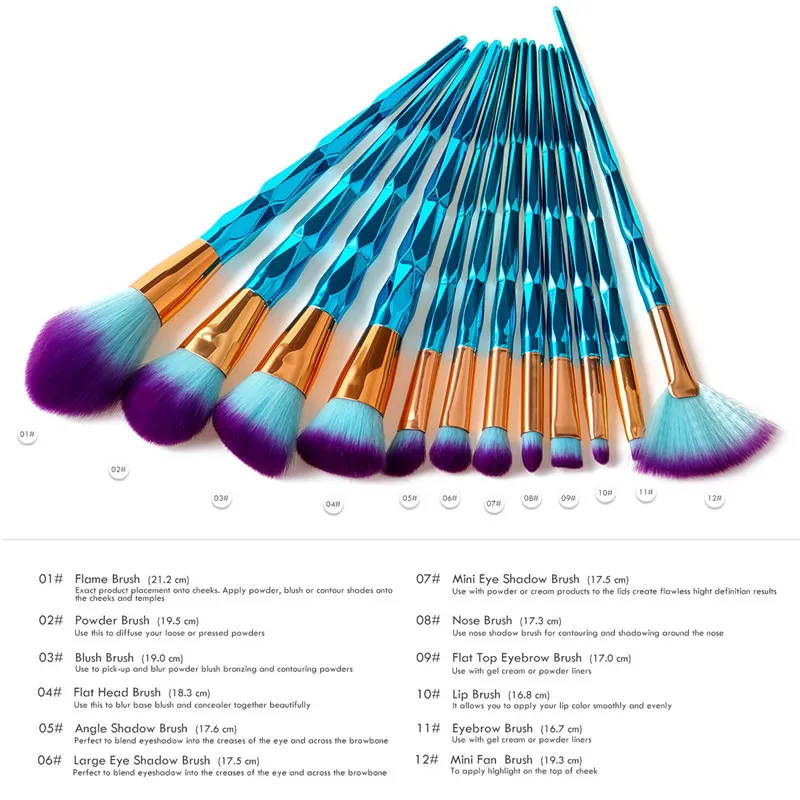 / set 블루 다이아몬드 나선형 핸들 메이크업 브러쉬 페이스 파워 파운데이션 블러셔 아이 섀도우 메이크업 브러쉬 세트 다용도 메이크업 브러쉬 키트