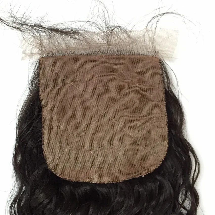 Fermeture de cheveux Extensions de cheveux péruviens vierges couleur naturelle partie centrale fermetures en soie 4x4 avec faisceaux cheveux vague profonde