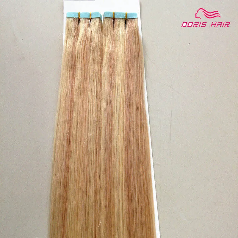 PU trama da pele 100g fita extensões de cabelo cabeça cheia 27613 Top grade 8A fita indiana em extensões de cabelo remy DHL3375643