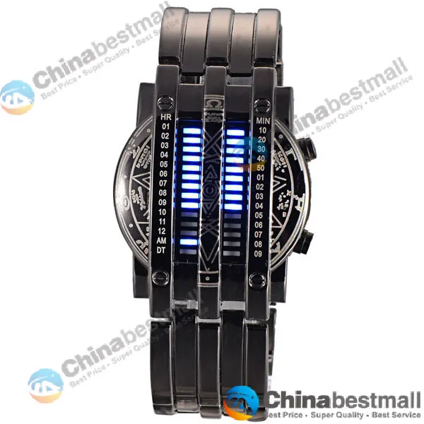 Mode Persoonlijkheid Volledige Mannen Horloge Staal Blauw 28 LED Binaire Militaire Armband Sporthorloge Polshorloge Herenhorloges Drop Shipping