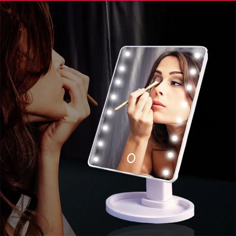 360 Degrees Rotation Makeup Mirror Adjustable 16/22 Leds Lighted LED Touch Screen Portable Luminous Cosmetic Mirrors