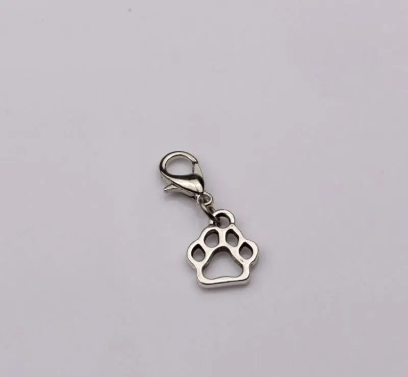Hollow Dog Paw Floating Lobster Clasps Charm Pendants Jewelry Making DIY Handmade Craft 11x27mm Antique Silver