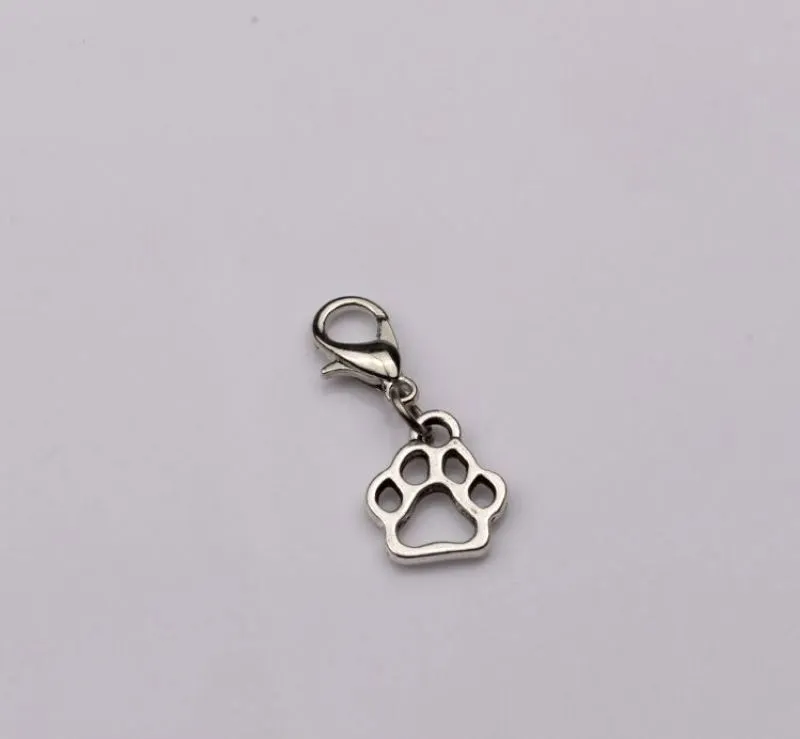 100st Hollow Dog Paw Floating Lobster Clasps Charmhängen smycken som gör DIY handgjorda hantverk 11x27mm antik silver