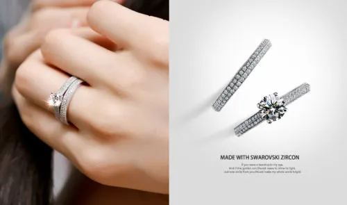 Размер 4-10 Удивительное кольцо Victoria Weick из стерлингового серебра 925 пробы с белым топазом Ziconia Diamonique для свадьбы и помолвки, комплект колец 305T