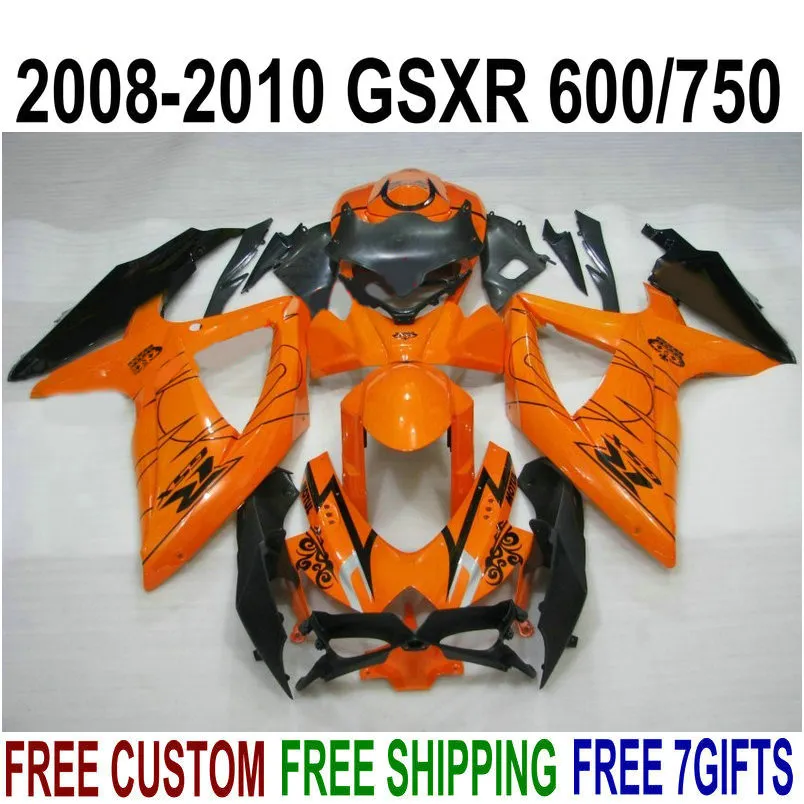 Fairing Kit voor Suzuki GSXR750 GSXR600 2008-2010 K8 Plastic Backings K9 GSX-R600 / 750 08 09 10 Oranje Black Bodykits R52P