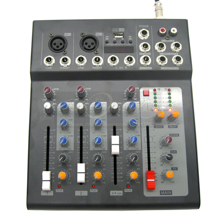 Effet professionnel 2 canaux Mono 4 canaux Microphone karaoké DJ Mixer Console de mixage Audio USB processeur numérique musique son Ef5991176