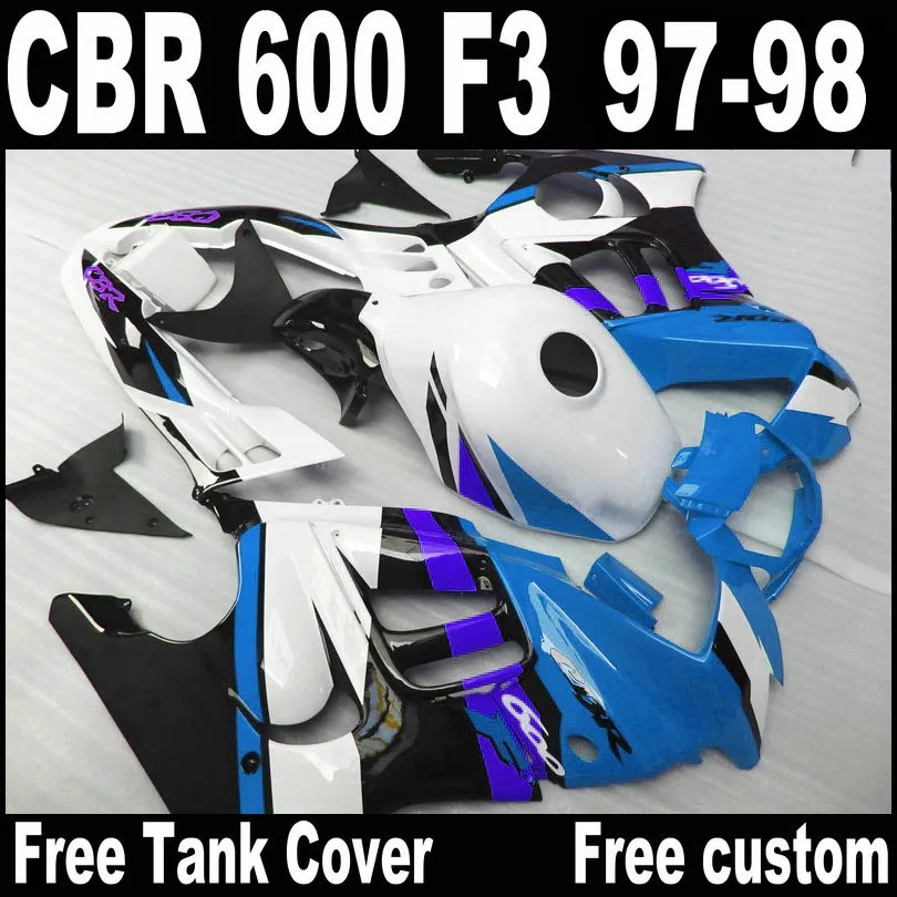 Free 7 gifts bodywork fairings for HONDA CBR600 F3 1997 1998 CBR 600 97 98 white blue black plastic fairing kit QY47