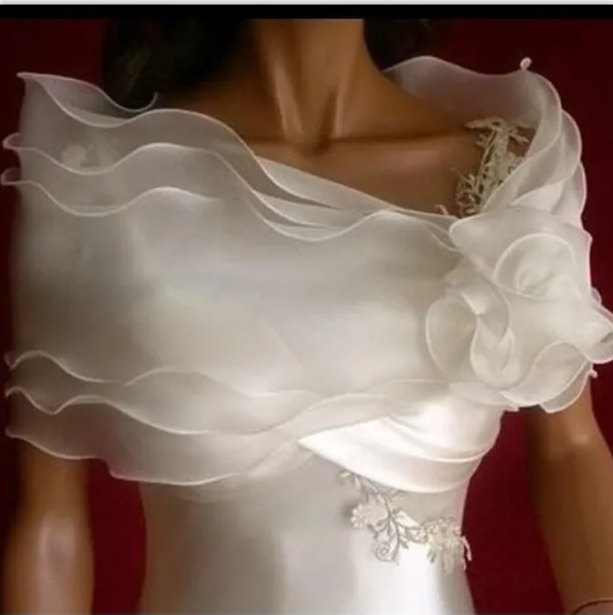 Off Shoulder Chiffon Bolero Jacket Bridal Shrug Bride Wraps Wedding Dress Accessories Favors With Hand Made Flowers