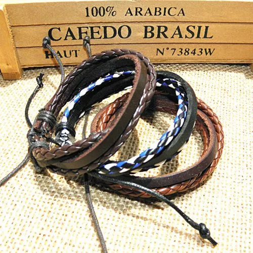 Xmas gifs Genuine Leather Braided Wrap Bracelets Multilayer winding wristband charm Rope Fashion Men Women handmade Jewelry New 12pcs