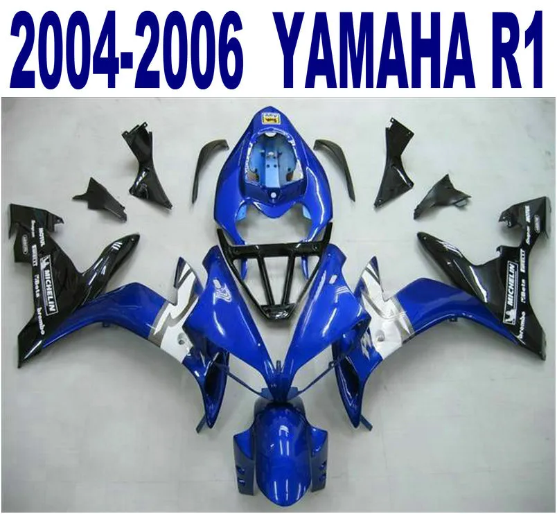 Moulage par injection livraison gratuite kit de carénage ABS pour YAMAHA 2004-2006 YZF R1 yzf-r1 04 05 06 ensemble de carénages bleu blanc noir YQ18