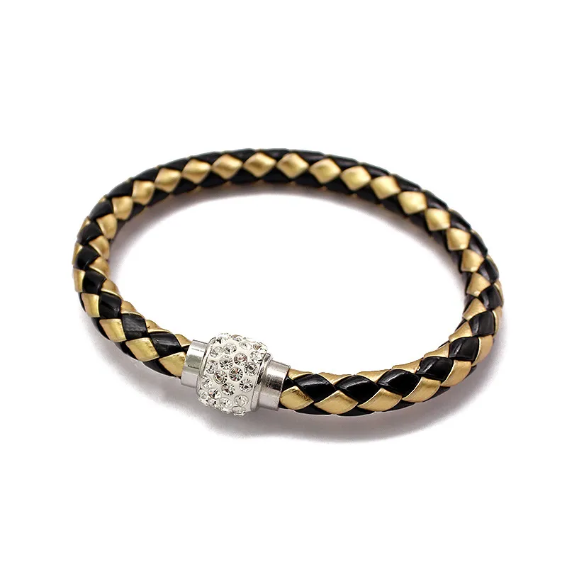 PU Leather Bangle CZ Disco Crystal Rhinestone Charm Bracelets Magnetic Clasp wrap Wristband For Unisex Fashion Jewelry