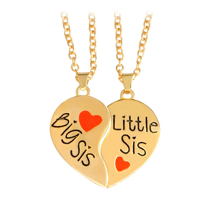 Heißer verkauf 2 teile / satz "Big sis Kleine sis" Red Heart shaped Anhänger Halsketten Schwester Ketten BFF Beste Freunde Für Immer Geschenk