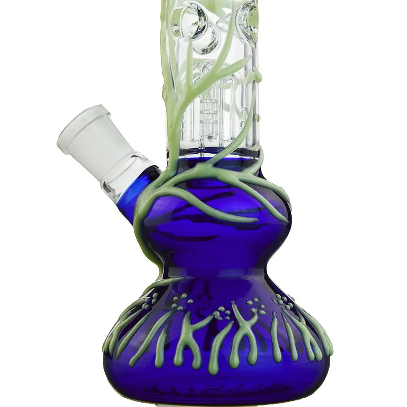 Koyu Bong Cam Su boruları 4 Kol Ağacı Perc Percolator Dab Rigs ile Downstem Bowl Yeni Denizanası UV Beher Bongs Glow