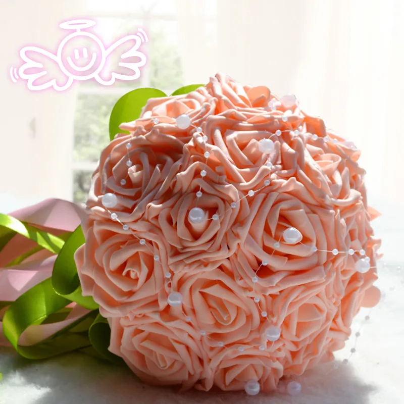 2018 beau mariage bouquet de mariée décoration de mariage demoiselle d'honneur fleur perles avec soie rose purle ivoire rose et rouge 18 pièce6436547