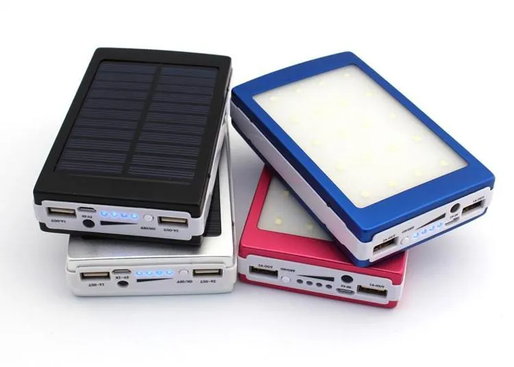 Portable 20000 mAh Solaire Powerbank Charge Lumière LED Power Bank 2 USB Batterie Externe Lumière Extérieure Powerbank