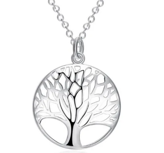 925 Silver Plated Living Tree of Life Disk Women Pendant Necklace with Silver Chain for Women Girl Statement Jewelry Christmas Gift