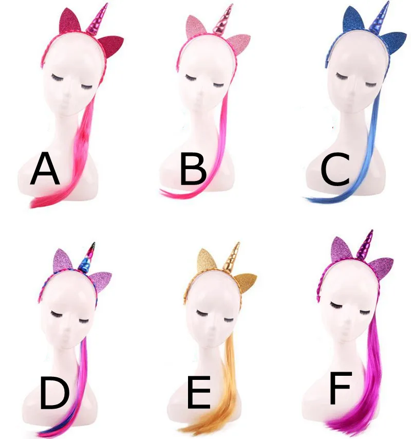 INS più nuovi capelli bastoni Unicorno Corno fascia con parrucca trecce Fancy Dress Festa di Natale ragazza Lady Cosplay scintillio dell'orecchio Hairband filler bag