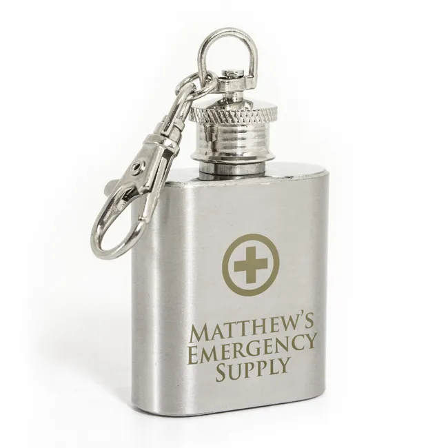 FREE Personalised Engraved 1oz Stainless Steel Hip Flask Keyring 