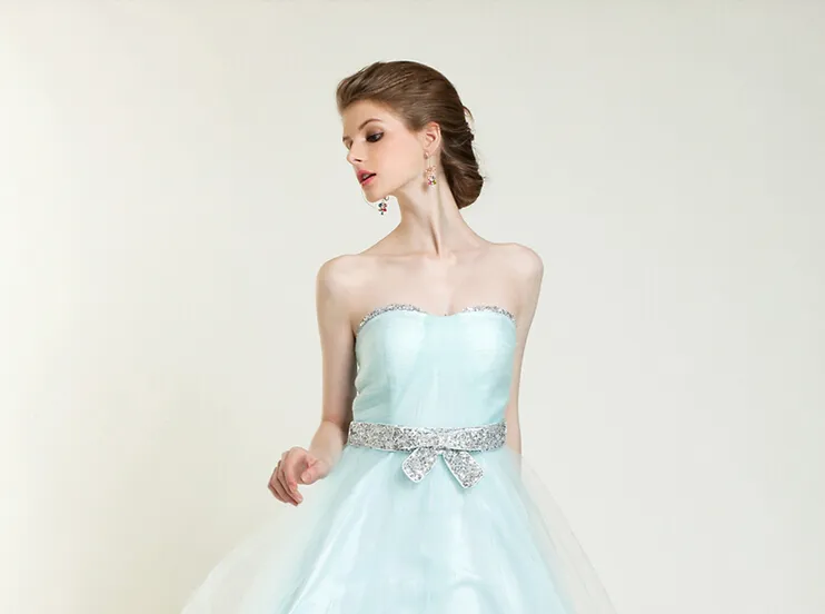 Princess Design Simple Aline Strapless Floor Length Beaded paljetter Sashes Bridesmaid Dress9133703