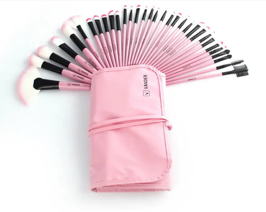 Kit De 32 Pinceaux Maquillage Professionnels - Poignée En Bois, Fibres Synthétiques, NEUF En étui