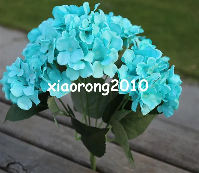 Ramo de flores de hortênsia de seda 7 peças de cabeça 50cm1968 polegadas Artificial Teal cor azul Continental Grande hortênsia para casa Show3396096