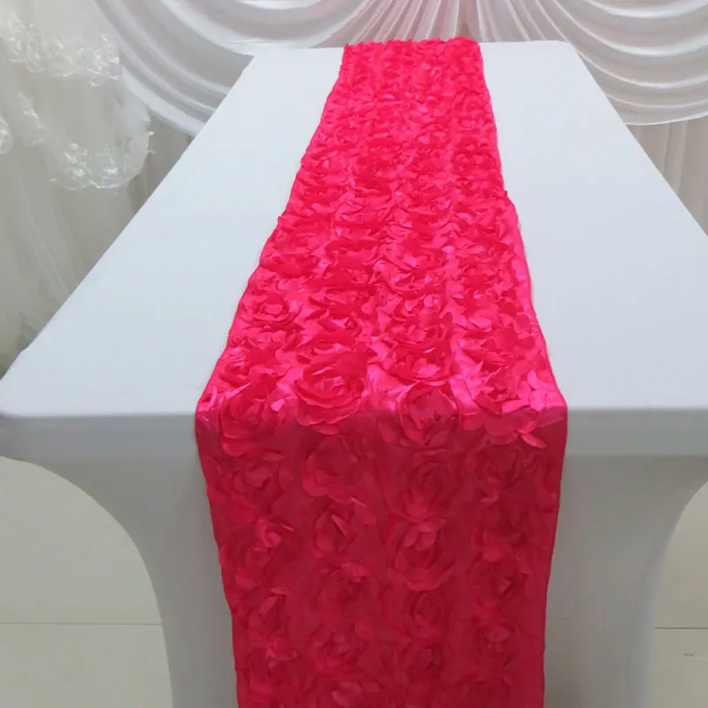 10 SZTUK MOQ: 35 cm * 260 cm Elegance Satin Rosette Table Runner do użytku ślubu