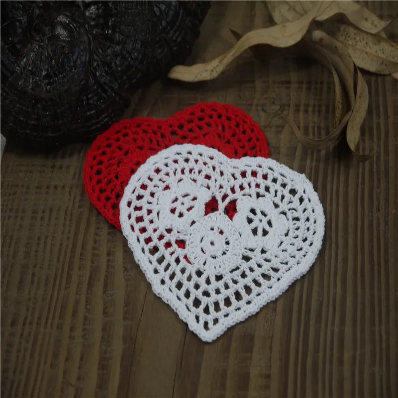 wholesale 100% cotton hand made Shaped Heart crochet doily lace cup mat vase mat, coaster 13cm table mat 