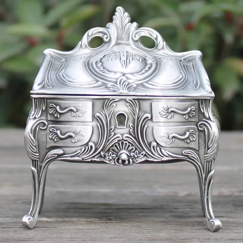 2016 nouveauté boîte à bijoux en métal vintage avec motif délicat/boîte à bijoux plaquée étain rétro/boîte-cadeau pour mariage