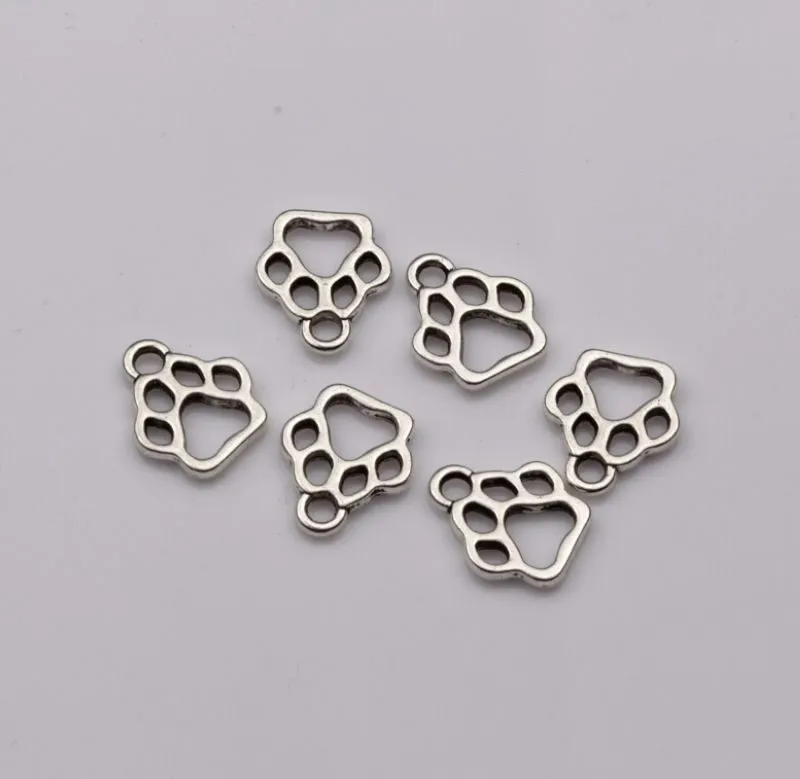 Alloy Hollow Dog Paw Charm Pendant For Jewelry Making Bracelet Necklace DIY Accessories 11x13mm Antique Silver