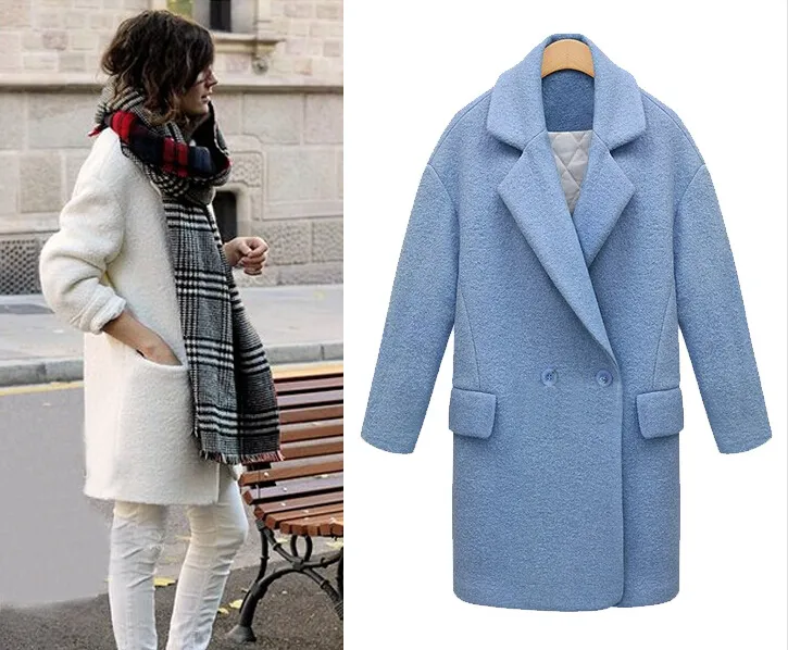 Kadınlar için avrupa ve Amerikan Moda Yeni Kışlık Mont 2015 Yaka Boyun Gevşek Katı Yün Karışımları Bayan Coat Kalın Uzun Kadın giyim
