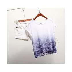 2015 new fashion casual gradient t shirt women clothing sexy crop top batwing short sleeve tee camisetas femininas high quality