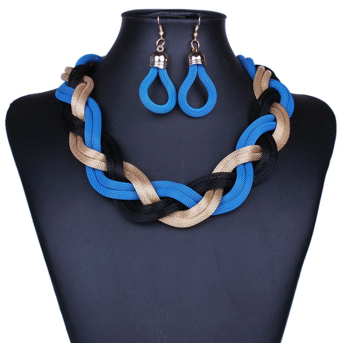 Fashion Exaggerated Crude Preparation of Metal Chain Necklace retro big earrings sets of chain