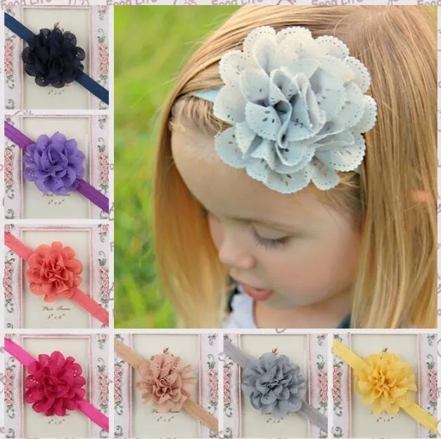 50 pieces 2.5 inch fashion flower headband girl hollow fabric flower hair band child girl newborn hair color 15 color TO344