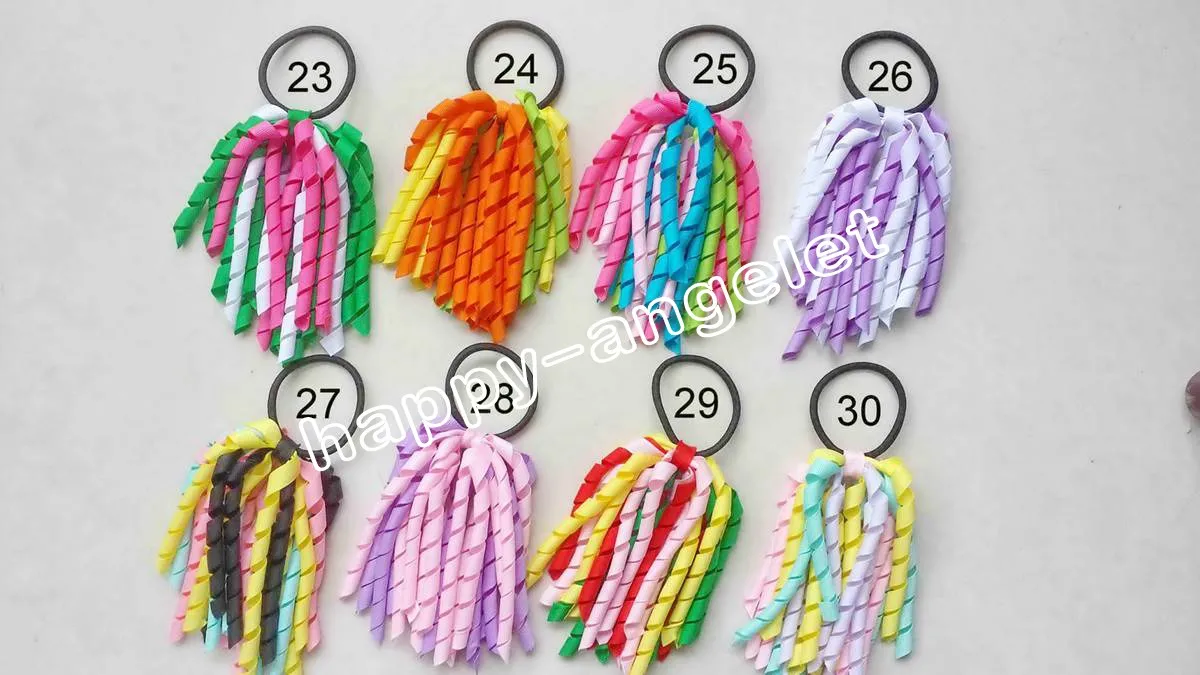 curl tassel ribbons Ponytail holder korker streamers Plain colour hairband corker hair bows with elastic hair rope PD0021631910