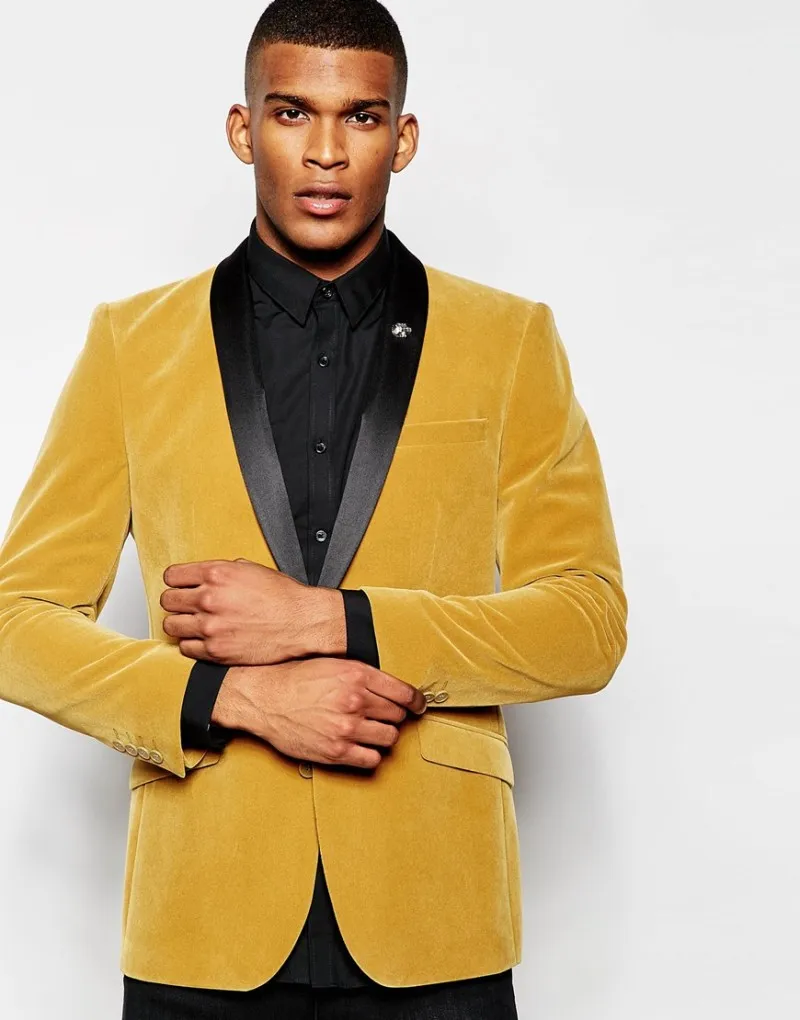 Haute Qualité Jaune Veste Marié Tuxedos Meilleur Homme Costumes De Mariage Pour Hommes Marié Porter Des Vêtements Pour Hommes Coupe-Vent Veste D'hiver Hommes Une Pièce