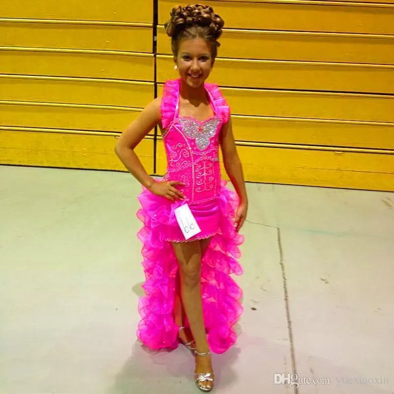 Pink Organza A Line Halter Pageant Dress With Rhinestone Transfers