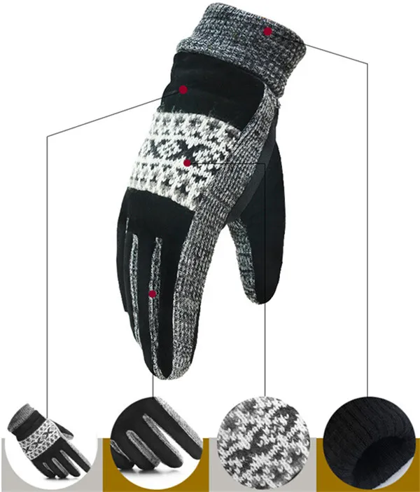 男性の本革の暖かい手袋12ペア/ロット送料無料の冬のニットグローブ