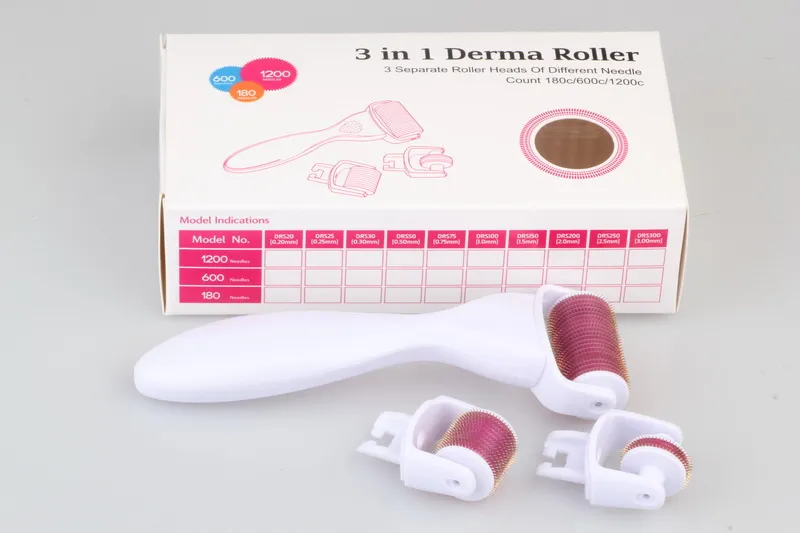 3-in-1 Kit Derma Roller for Body and Face and eye Titanium Micro Needle Roller 180 600 1200 Needles Skin Dermaroller