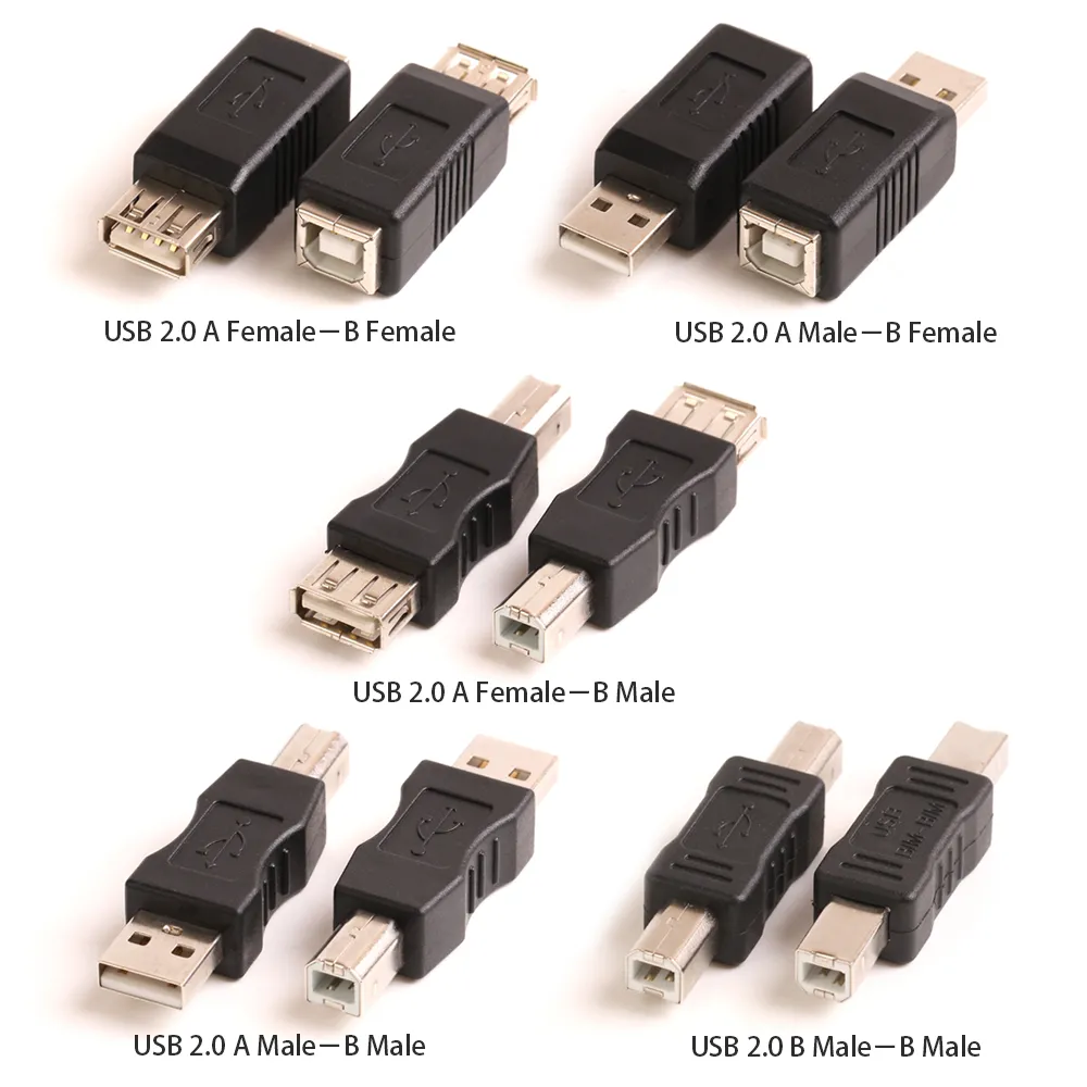 USB 2.0 A till B Kvinna till Manlig skrivarskanner Kabeladapteromvandlare