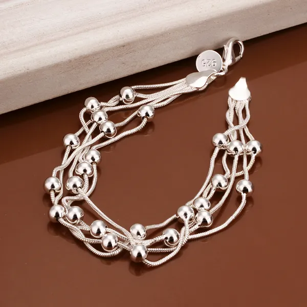 Gratis frakt med spårningsnummer Toppförsäljning 925 Silver Armband Light Bead Snake Chain Armband Silver Smycken 20stCheap 1793