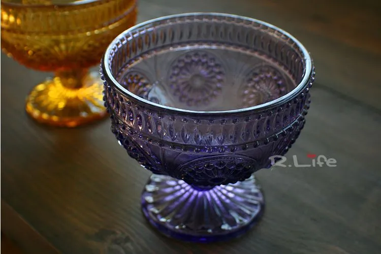 4 kolory Zakka Europejski styl retro rzeźbione ulgi szklane słońce kwiat deser szklany sałatka miska lody narzędzia