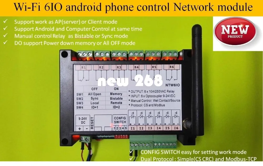 واي فاي تتابع 6IO 6DO 6DI الروبوت الهاتف التحكم شبكة RJ45 Modbus-TCP وحدة التقوية المنزل الذكي