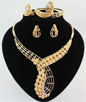 African Jewelry Statement Necklace Bracelet Ring Earring Women 18K Gold/White Plated Crystal Bridal Wedding Party Jewelry Sets