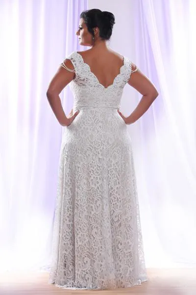 A linha de vestidos de casamento decote destacável luva Lace apliques vestidos de noiva Andar de comprimento Plus Size Wedding Dress personalizado