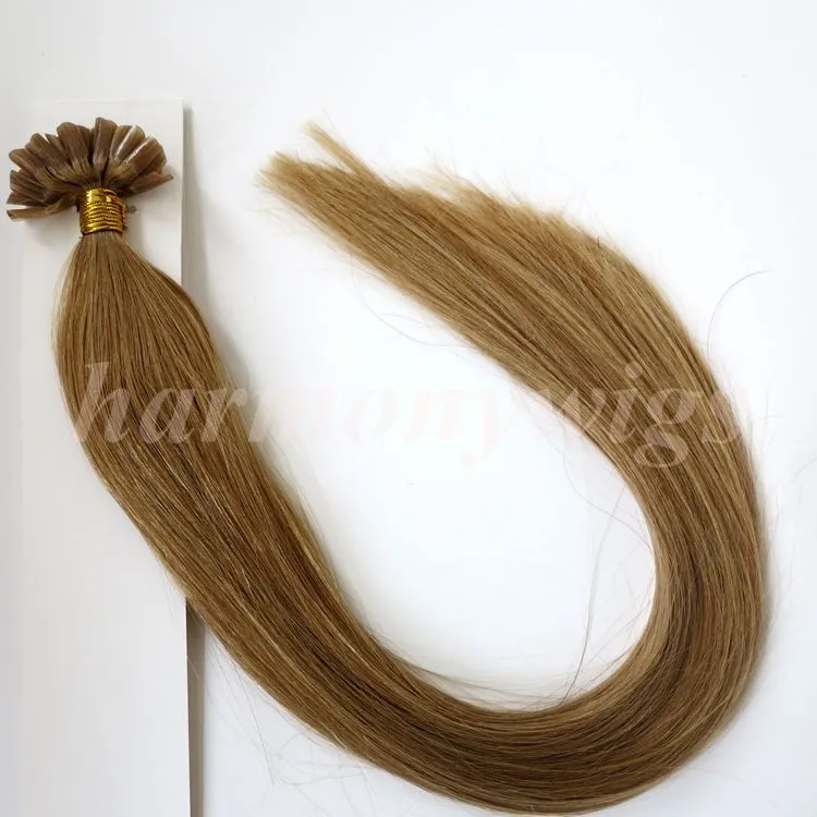 100g 100strands Pre Bonded Nail U Tip Hair Extensions 18 20 22 24 inch # 12 / Licht Gouden Bruin Braziliaans Indiase Remy Menselijk Haar